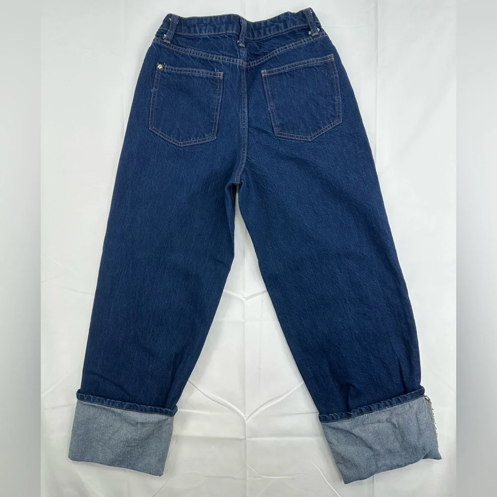 Kate Spade Women's High-Rise Straight Leg Wide Cuff Jeans - Size:‎ 2 Denim Blue